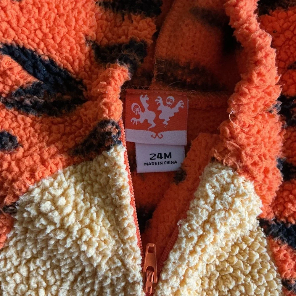 Tigger Tiger Fleece Costume Jumpsuit Toddler 24M Orange Black Zip Hooded
